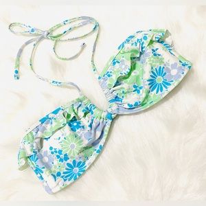 Aerie Real Good Blue Floral Ruffled Halter Bikini Top - M